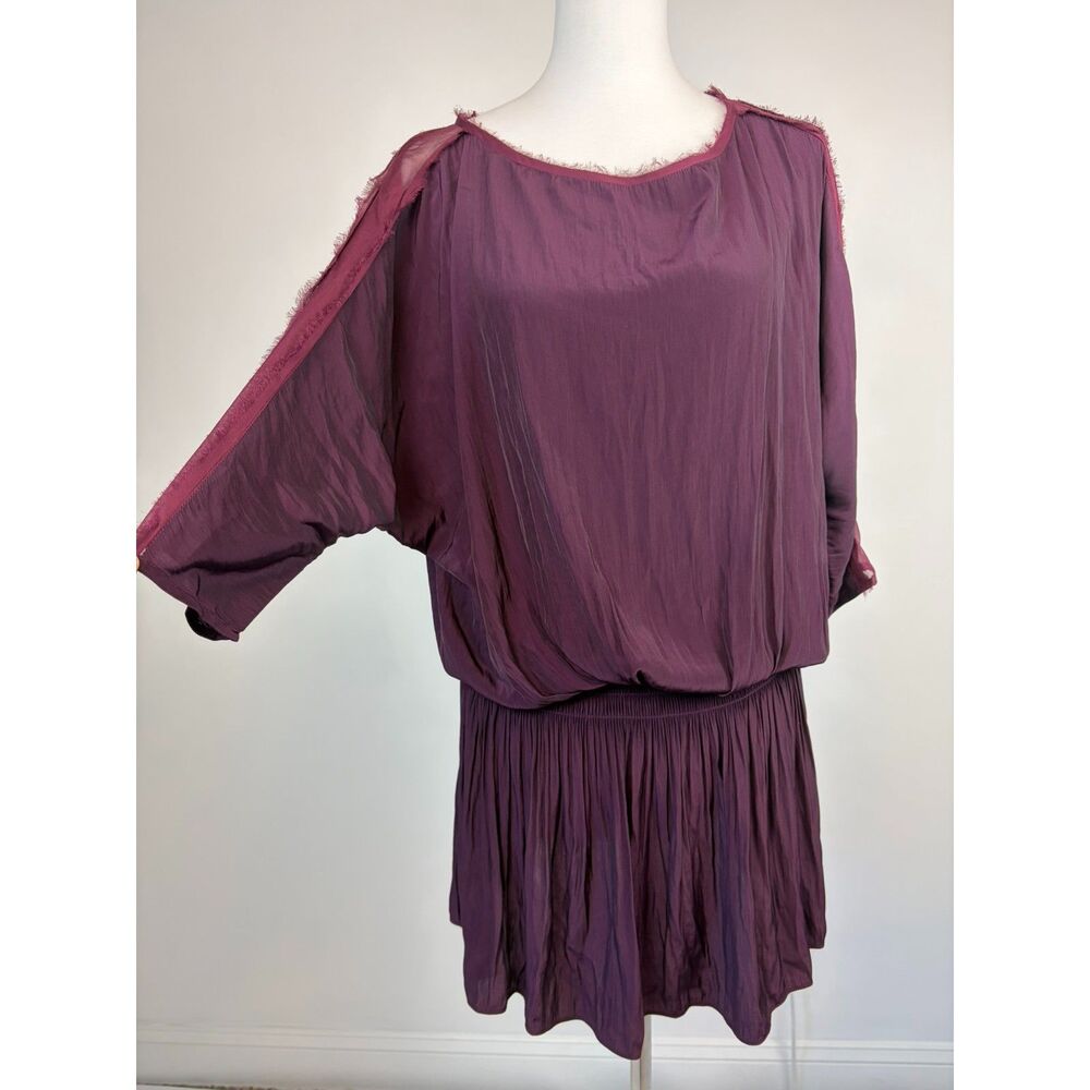 Ramy Brook Wine Burgundy Blouson Mini Dress S Smocked Waist Cocktail Romantic